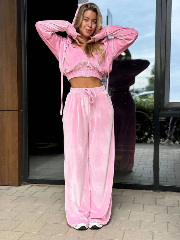 Sexy Hooded Tracksuit Set – Long-Sleeve Drawstring Joggers & Zip-Up Cropped Hoodie (S-XL, 7 Bold Colors, Matte Polyester Blend)_ecoleips.com