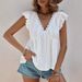 Women's Spring/Summer Fashion: Lace-Trimmed V-Neck Short-Sleeve T-Shirt With Floral Design_ecoleips.com