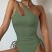 Women's Clothing Sexy Bikini Sling One Shoulder Swimsuit Women's Solid Color High Waist Bikini Swimsuit_ecoleips.com