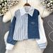 Women's Clothing Two Piece Shirt For Women Early Spring Chic Design Striped Tops For Women_ecoleips.com
