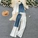 Women's Clothing Women's Style Casual Fashion Set Splicing Hooded Sweatshirt High Waist Wide Leg Pants Denim Two Piece Outfit_ecoleips.com