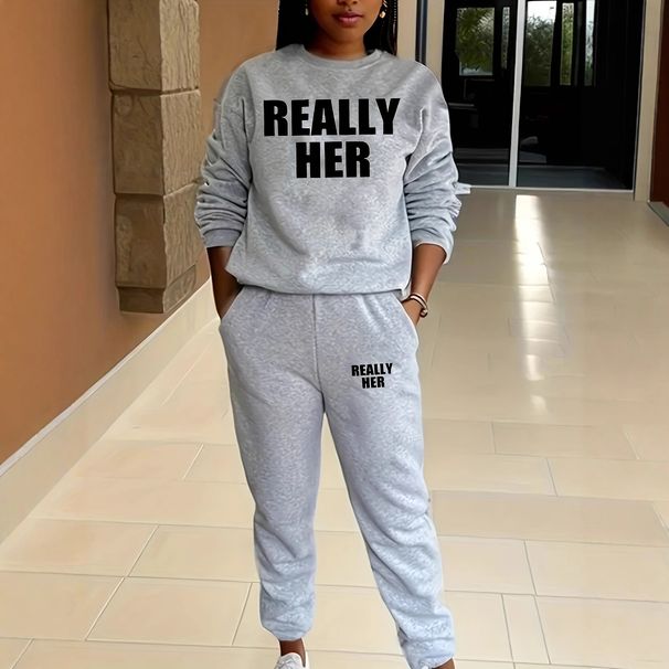 Women's Clothing Women's Fleece Lined Sweatshirt Set Style Two Piece Crew Sweatshirt Neck Casual Printed Sweatshirt_ecoleips.com