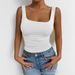 Square Neck Sleeveless Tank Top - Stretchy Milk Silk Camisole For Women (White/Black) Breathable Milk Silk_ecoleips.com