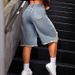 High Waist Distressed Denim Shorts For Women - Loose Fit Mid-Length Summer Shorts With Vintage Wash_ecoleips.com