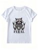 Women Feral Raccoon Pink Sunglasses Rock Hand Graphic T-Shirt Retro Vintage Animal Print Crew Neck Short Sleeve White Street Tee_ecoleips.com