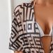 In 1 Swimwear Set White Triangle Bikini Geometric Print Short Sleeve Long Kimono Cover Up Women Beach Robe_ecoleips.com