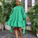 D3068 Women's Loose Solid Color Puff Sleeve Dress Autumn Independent Station European American Style Large Size_ecoleips.com