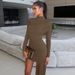 Women's 2025 Autumn New Fashion Slim Fit Round Neck Gathered Bodycon Ribbon Long Sleeve Dress Wholesale_ecoleips.com