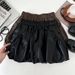 Korean-style Fashion Versatile PU Leather High-waisted Slimming Half Puffy Anti-exposure Short Skirt, A-line Skirt For_ecoleips.com