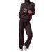 Large Size Women's Autumn And Winter Turtleneck Solid Color Patchwork Knitting Two-Piece Pants Top_ecoleips.com