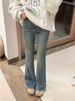 2025 Vintage Women's Jeans Winter Fleece High Waist Slim FitEurope And AmericaStyle Micro Flared Trousers Horseshoe Floor Length_ecoleips.com