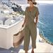 Women's Irregular Hem Short Sleeve Set – Solid Color Summer Outfit | Polyester Blend | S-XXXL | Trendy Office & Casual Wear_ecoleips.com