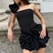 25 Summer New Women's Dress With Ruffled Edges Flower Buds, Waist Cinched Dress, One Shoulder Strapless And Hip Hugging_ecoleips.com