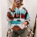 2024 Autumn Winter Color Woven Pattern Hat Rope Zipper V-neck Fleece Hooded Women's Sweatshirt Casual_ecoleips.com