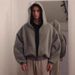 Heavyweight Solid Color Zip up Hooded Sweatshirt Loose Fitting Street Design European American Style for Men And Women_ecoleips.com