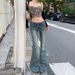 Minghai American Retro Pocket Design Micro-flare Low-waist Distressed Hot Girl Jeans For Women, Versatile Stretch Casual_ecoleips.com