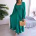 Real Shot Of 2026 Spring/Summer European And American Casual Square-neck Bell-sleeve Long Dress With Large Ruffles,_ecoleips.com