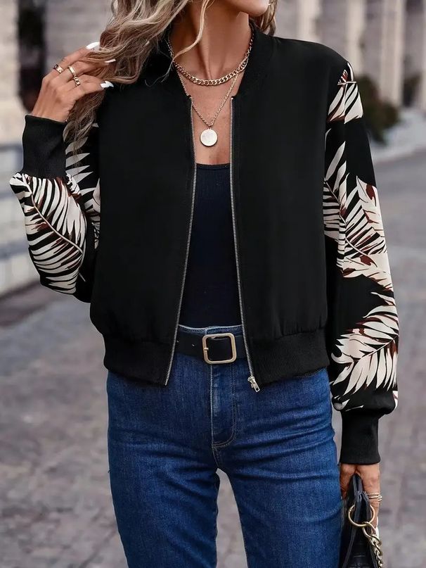 Women’s PU Leather Jacket With 3D Print – Oversized Zip-Up Biker Style Coat Simple Printed Zipper Cardigan Coat_ecoleips.com