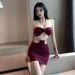 18YX00012025Halter Two-Piece Set With Metal Ring Sexy Backless Tube Top And Ultra Short Skirt For Women_ecoleips.com