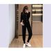 High End Fashion Women's Casual Sportswear Set Korean Style Slim Fit Chic Black Two Piece Autumn Clothing_ecoleips.com