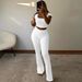 D10081 Women's Clothing 24 Summer New Ribbed U-Neck Short Sleeve Cuffed Pants Two-Piece Set For Women_ecoleips.com