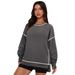 Bestseller: Color-Block Loose-Fit Crew Neck Pullover Sweatshirt With Slits, Stylish Long-Sleeve Casual Top_ecoleips.com