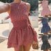 Women's One-Shoulder Pleated Plaid Sleeveless Puff Dress Spring/Summer Fashion Casual Maxi Dress_ecoleips.com