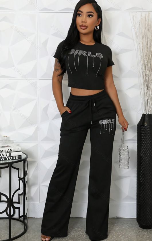 Women's Clothing Spring And Summer Women's Fashion Elegant Round Neck Short Tops And Trousers Casual Suits_ecoleips.com