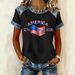 Women's 3D Printed Short Sleeve T-Shirt Waffle Knit Casual Top Split Back Neckline for Everyday Wear_ecoleips.com