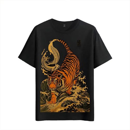 Women's T-Shirts T-shirt Muscle Freaks Waves Oriental Style Tiger_ecoleips.com