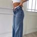 Women's Clothing Retro High Waist Non Elastic Washed Straight Jeans Fashion Contrast Color Wide Leg Jeans_ecoleips.com