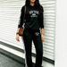 Women's Relaxed Vacation Style Hooded Sweatshirt And Drawstring Pants Set New York Letter Print Cross Border 2043 Print_ecoleips.com