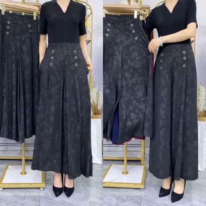 Ice Silk Jacquard Mom Nine-Point Women Summer Thin Skirt Slimming Wide-Leg Draped Casual Pants_ecoleips.com