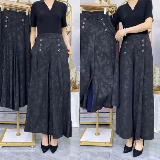Ice Silk Jacquard Mom Nine-Point Women Summer Thin Skirt Slimming Wide-Leg Draped Casual Pants_ecoleips.com