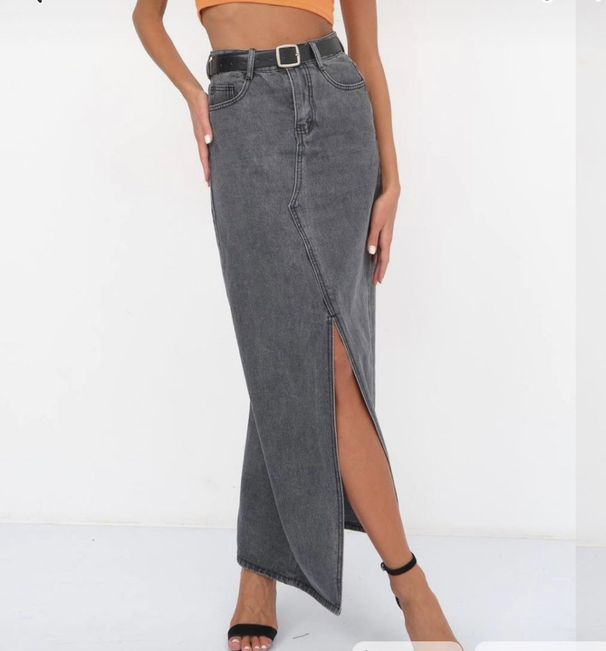 Women's Clothing High Waist Slit Design Denim Skirt Long Skirt_ecoleips.com