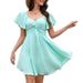 Women's Square Neck Short Sleeve Smocked High-Waist Midi Dress With Back Bow Knot, A-Line Vacation Dress_ecoleips.com