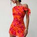 Sexy Lace Trim Wrap Dress – Floral Print Backless Bodycon Mini Dress For Women, Retro Sling Halter Neck Party Dress (Red, S)_ecoleips.com