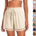Women's Fashion Lace Trim Casual Loose Tie Waist Shorts Spring/Summer Beach Solid Color Style Bottoms_ecoleips.com