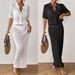 Women's Sexy Beach Cover-Up Set - Knitted Lace Polo Collar Deep V Button-Up Two-Piece Outfit For Summer_ecoleips.com
