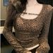 Aria Basics Aria Basics European American Sexy Leopard Print U-neck Slim-fit Long-sleeve T-shirt For Women, Pure And Mature Style, Short Cropped_ecoleips.com