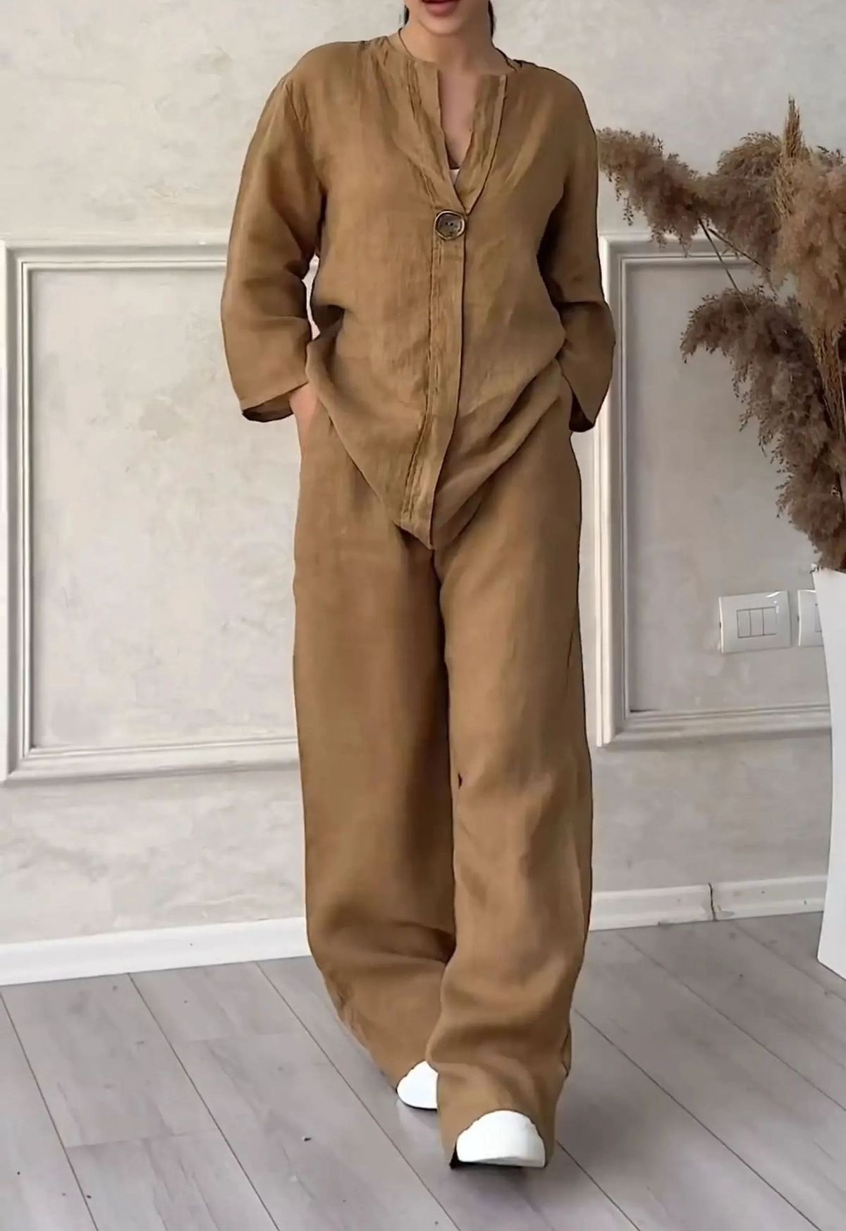 Summer Women's 2 Piece Set Cotton Linen Shirt And Loose Pants High Waist Plus Size New Arrival_ecoleips.com