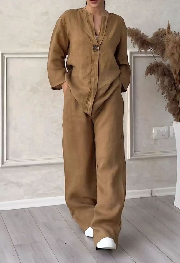 Summer Women's 2 Piece Set Cotton Linen Shirt And Loose Pants High Waist Plus Size New Arrival_ecoleips.com