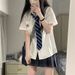 Basic Style College JK Uniform Short Sleeved Shirt Women's Loose Top School Feel Versatile White Embroidered_ecoleips.com