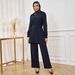 Middle Eastern Abayas Women's Elegant Two Piece Suit Draped Shirt And Fitted Wide Leg Trousers Muslim Fashion_ecoleips.com