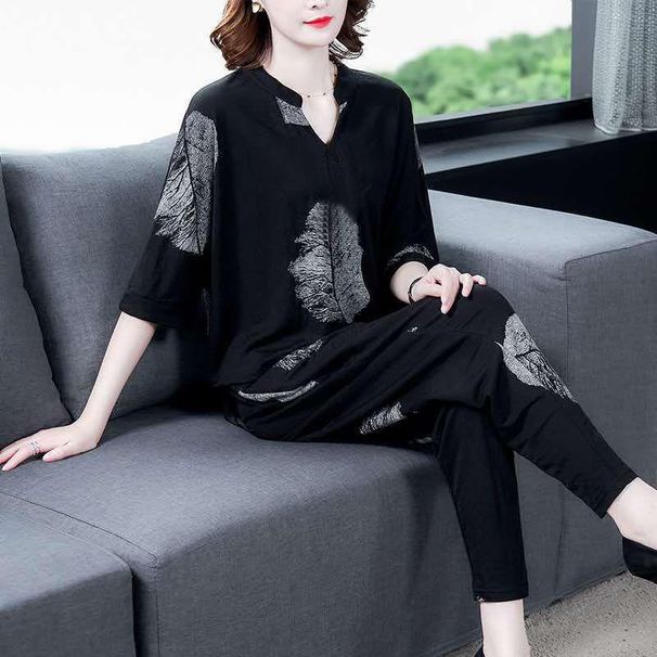 New Style Middle-aged And Elderly Mom's Harem Plus Size Set Summer Casual Fashion Mid-sleeve Two-piece Tracksuit For_ecoleips.com