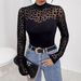 Women's Mesh Panel Long Sleeve Slim Fit T-Shirt - Breathable Stretch Fabric, Round Neck, Elegant Casual Top For Work & Daily Wear (Black, S-Xxl)_ecoleips.com