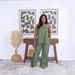 Women's Summer Casual Linen Pant Set Plus Size With Slit And Suspender American Style Cross Border Top And Pants Outfit_ecoleips.com