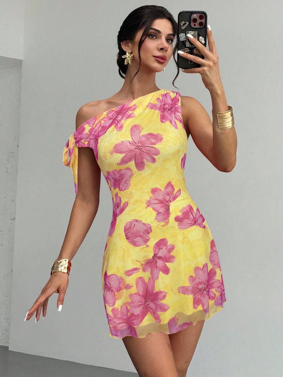 Sexy Lace Trim Wrap Dress – Floral Print Backless Bodycon Mini Dress For Women, Retro Sling Halter Neck Party Dress (Red, S)_ecoleips.com
