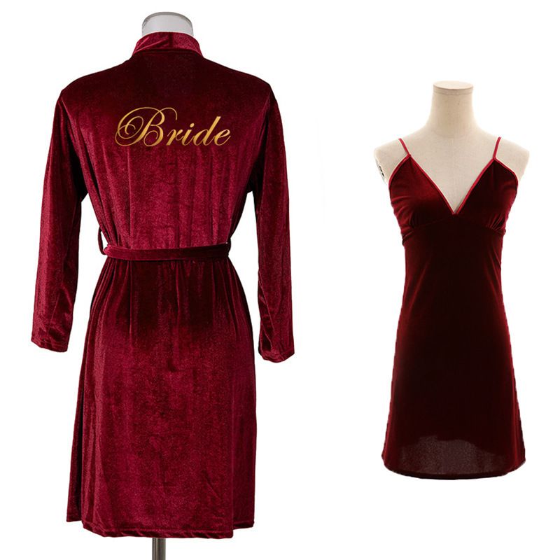 Voya Bride's Women's Robe, Nightgown, Sleepwear, Gold Velvet Slip Dress_ecoleips.com