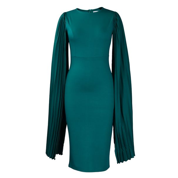 Women's Fashion Solid Color Round Neck Pleated Shawl Banquet Party Evening Dress Independent Website Foreign Trade D3303_ecoleips.com